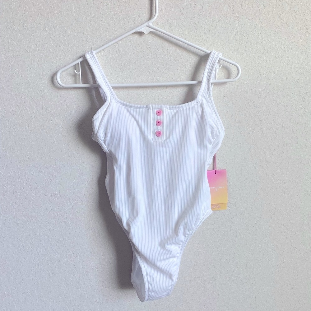 Stoney Clover one piece bathing suit in white.  Cheeky High-Leg Sz XS 0-2, NWT